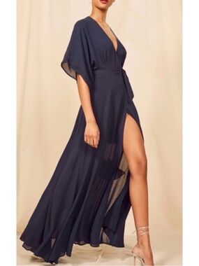 Reformation Winslow Dress Maxi Wrap Navy Blue